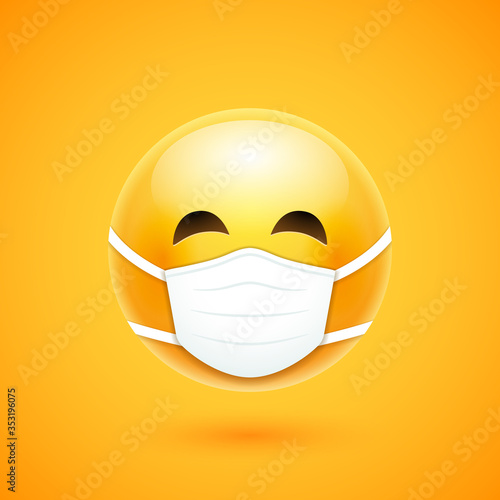 Face mask emoji vector cartoon icon. Covid 19 Emoticon medical mask quarantine sick virus