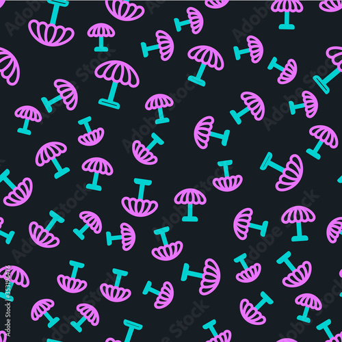 Line Sun protective umbrella for beach icon isolated seamless pattern on black background. Large parasol for outdoor space. Beach umbrella. Vector Illustration