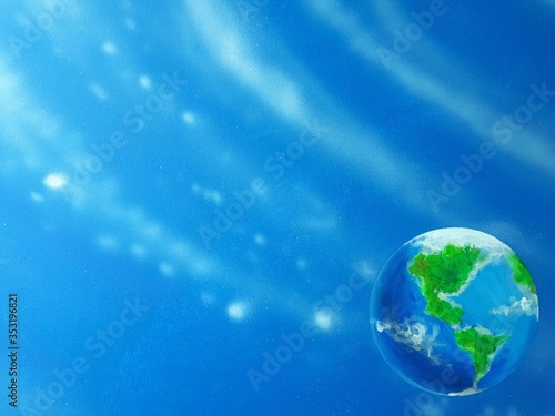 abstract acrylic painting  Earth in space blue background