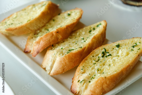 close-up dish of garlic breads,launch