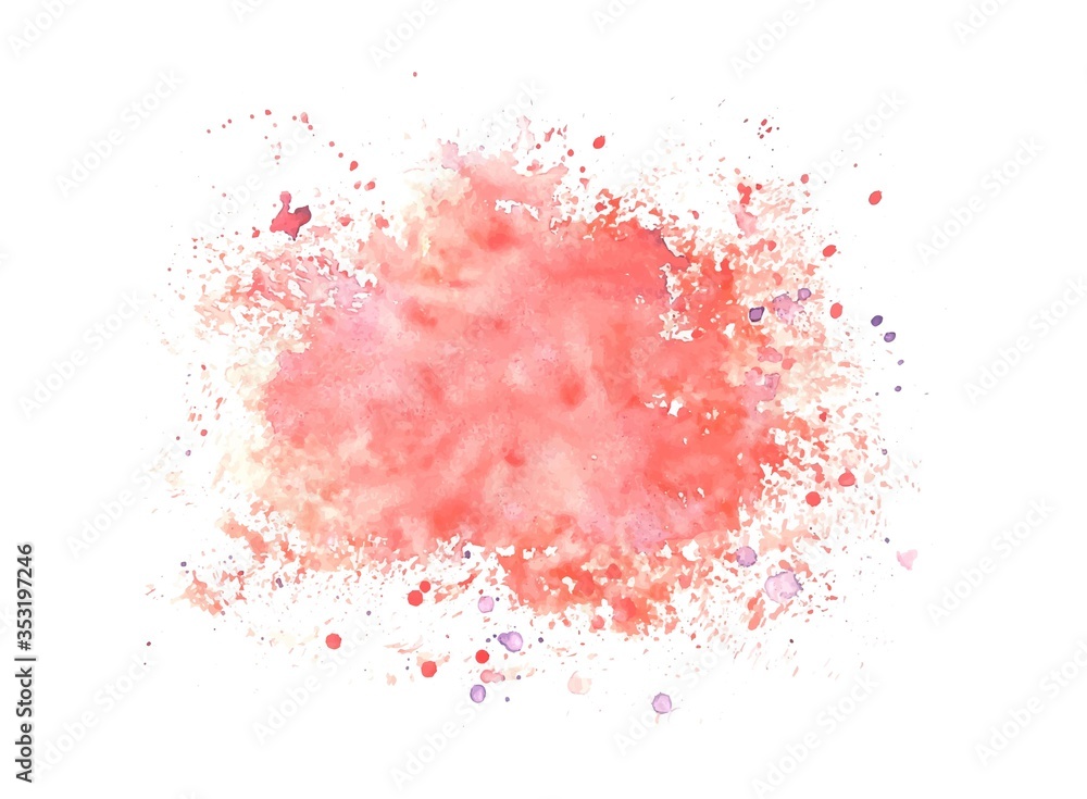 Vector red watercolor background with pink splashes isolated on white background, stock vector illustration for design and decor, banner, postcard, card