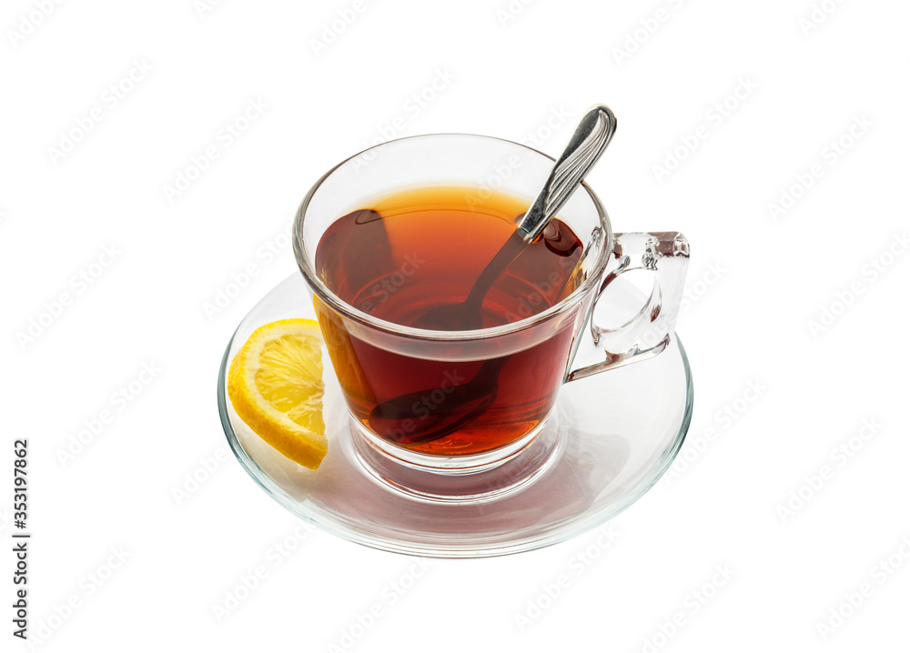 Turkish Tea glass cup with lemon. Turkish hot black tea isolated white background. Clipping Path. Turkish Tea glass cup with lemon. Turkish hot black tea isolated white background. Clipping Path.