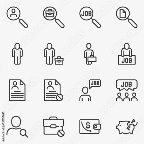 Set of unemployment line black and white vector icon.