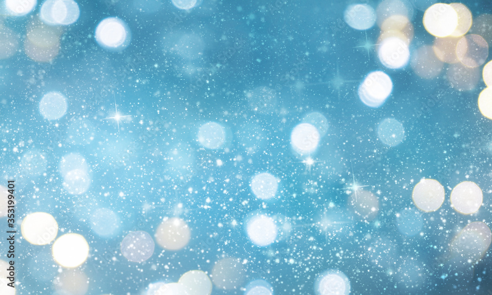 Obraz premium Christmas light background. Holiday glowing backdrop. Defocused Background With Blinking Stars. Blurred Bokeh.