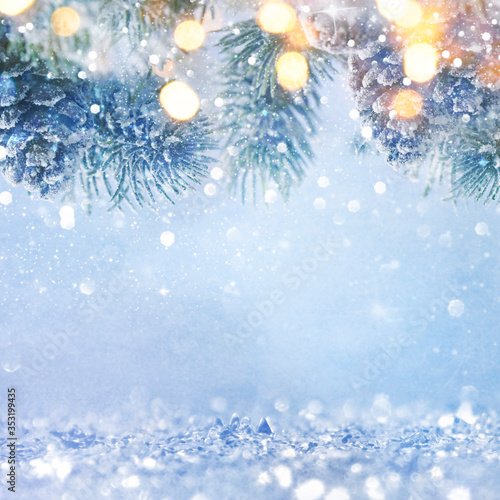Christmas light background.  Holiday glowing backdrop. Defocused Background With Blinking Stars. Blurred Bokeh.