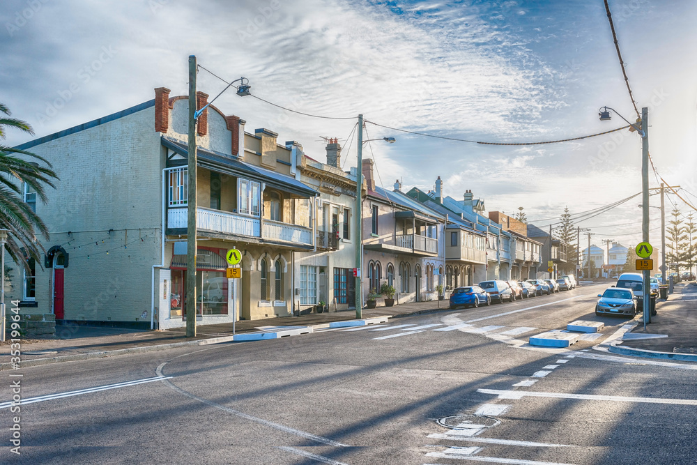 Scenic Small Town Street at Dawn, Newcastle, New South Wales, Australia