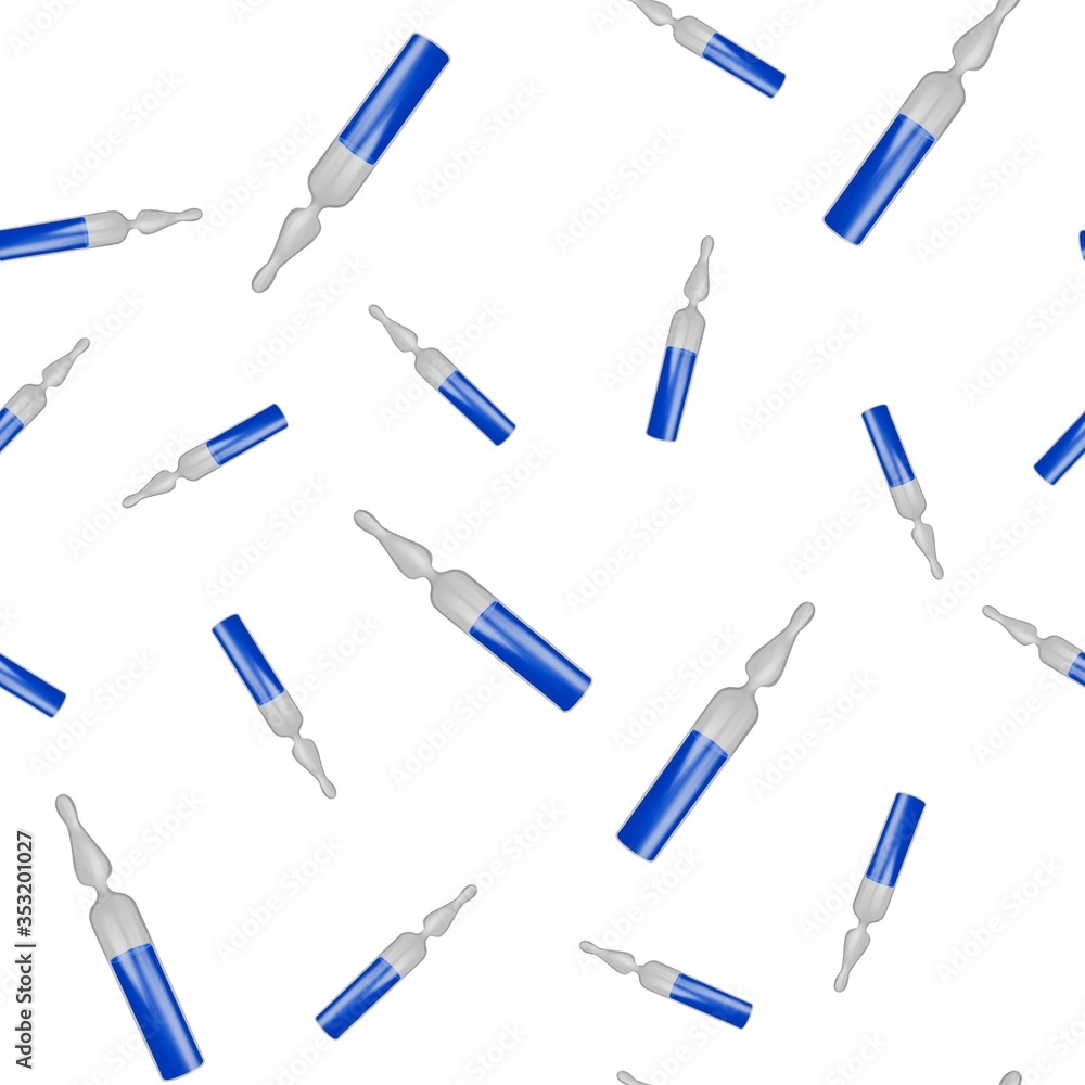 Seamless pattern with ampoules. Medical design concept. Medicines on a white background.