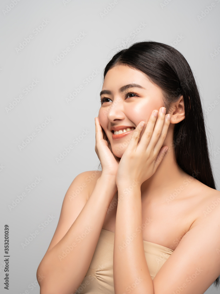 Portrait of young beautiful asian woman with Clean Fresh and without makeup skin. Healthy skin Girl beauty white skin makeup beauty female wellness and cosmetic ideas concept.Facial treatment and spa. Portrait of young beautiful asian woman with Clean Fresh and without makeup skin. Healthy skin Girl beauty white skin makeup beauty female wellness and cosmetic ideas concept.Facial treatment and spa.