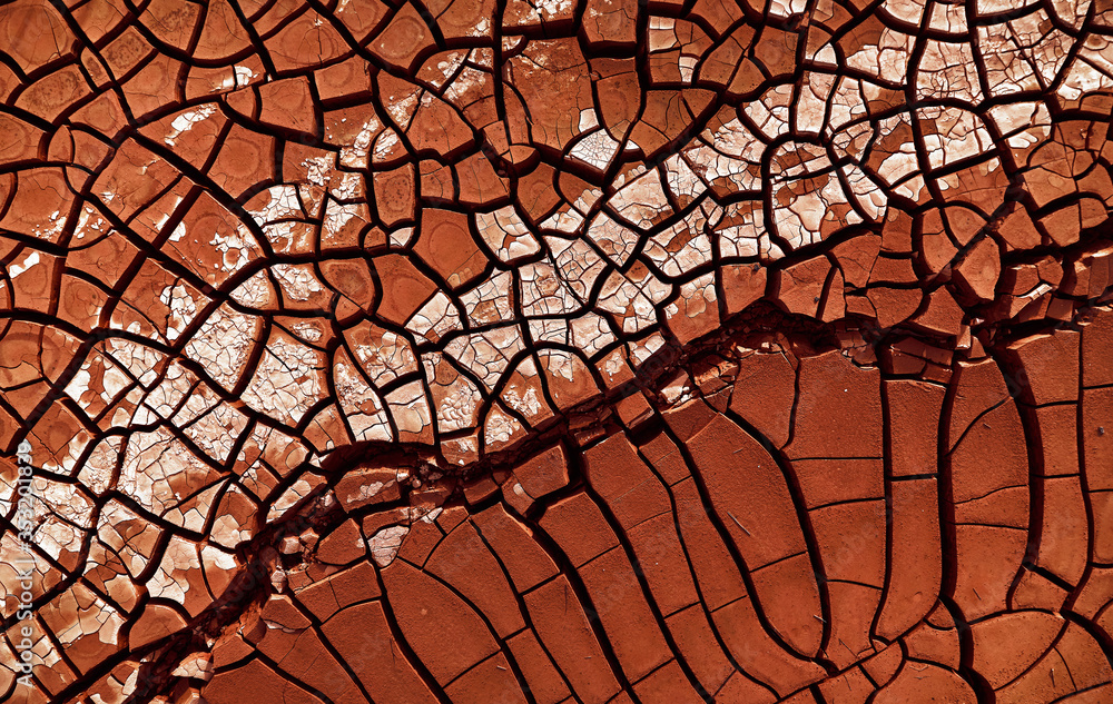 Desert. Aerial view of a beautiful cracks in the ground. texture, deep ...