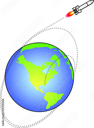 Rocket launch into a polar orbit around planet Earth.