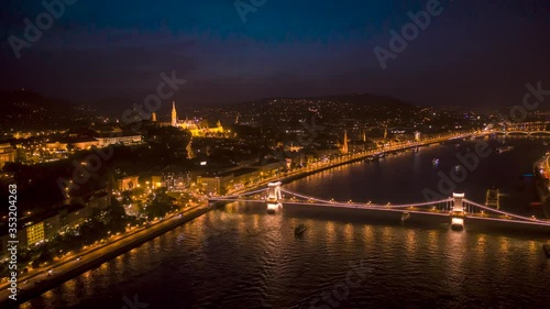 Budapest Hungary Hyperlapse Aerial of the Buda Side at Night
