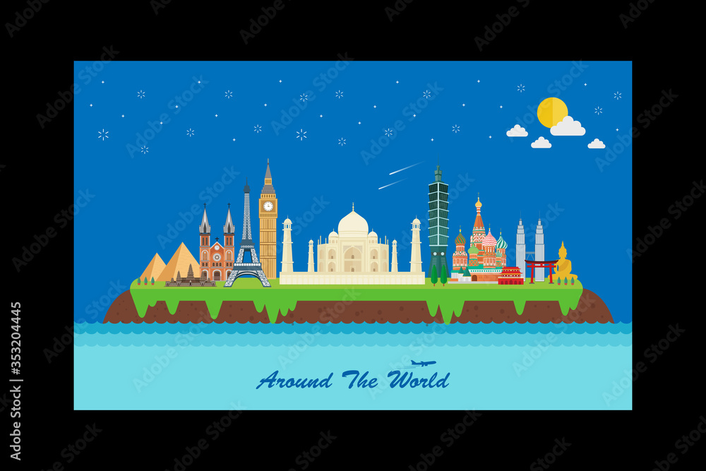 Around the world with famous landmarks design Around the world with famous landmarks design