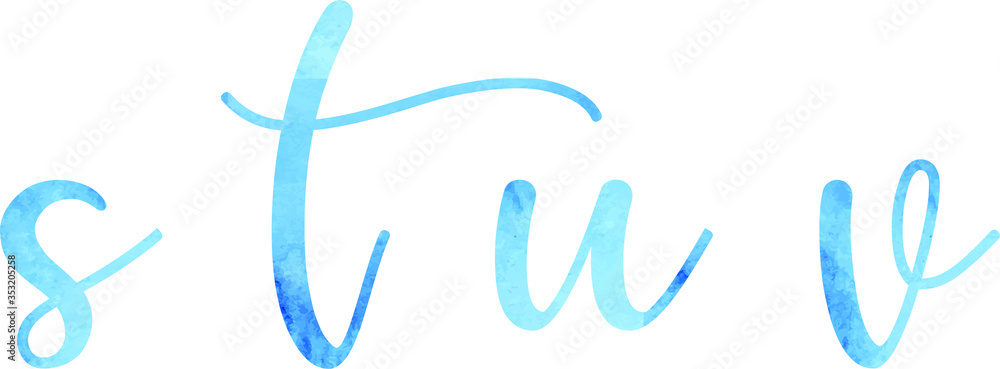 Font letters, watercolor blue, effect, texture, s t u, script Font letters, watercolor blue, effect, texture, s t u, script