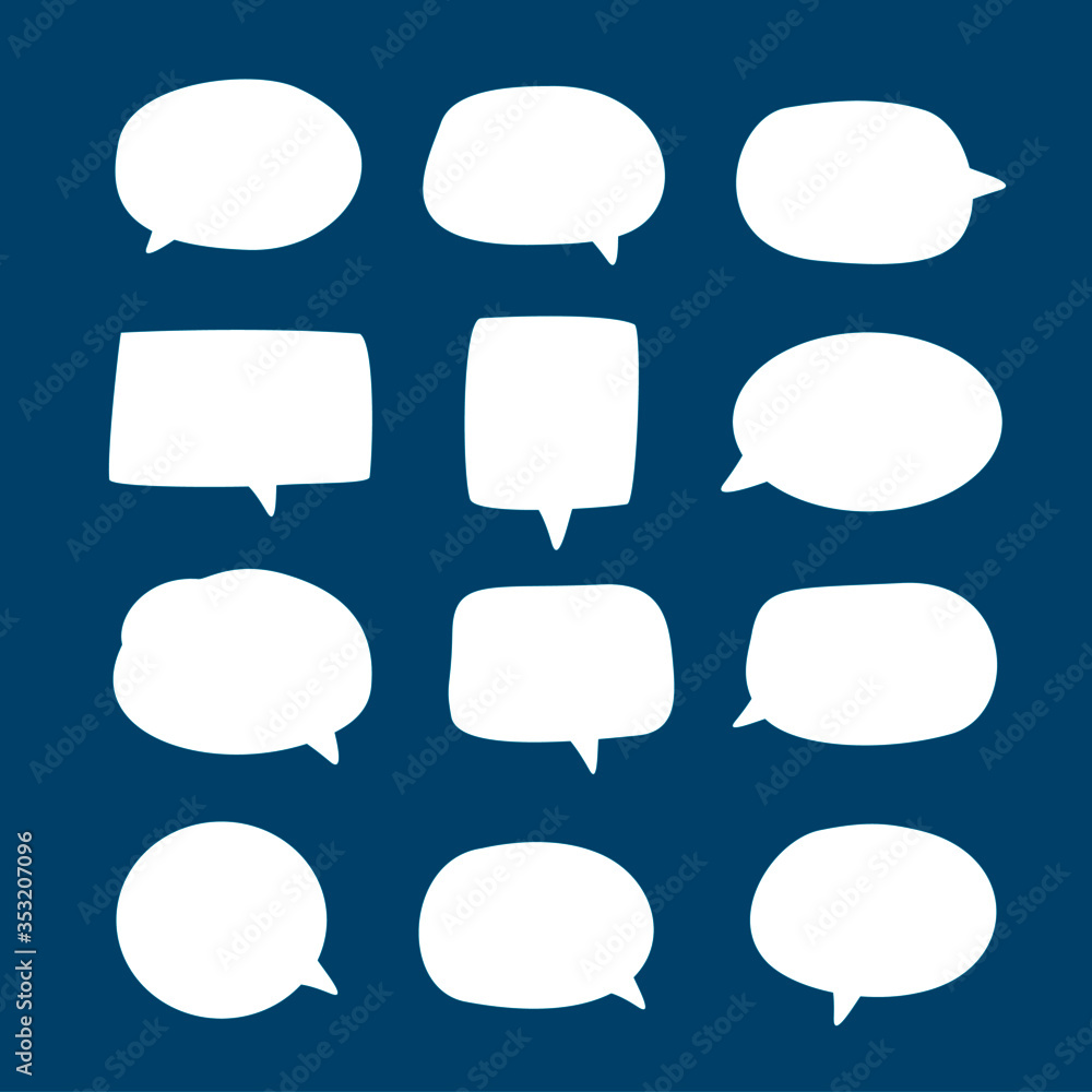 set of blank white speech bubble in flat design, sticker for chat symbol, label, tag or dialog word