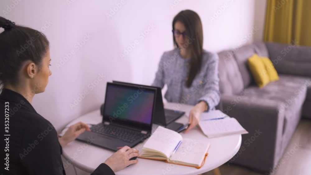 Business girls working from home. Home office during quarantine Business girls working from home. Home office during quarantine
