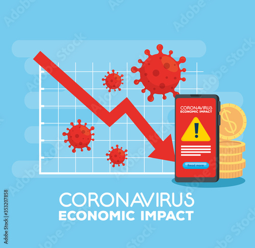 coronavirus 2019 ncov impact global economy, covid 19 virus make down economy, world economic impact covid 19, statistic business and icons down vector illustration design