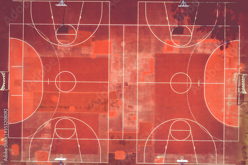 Basketball court. Top view of court and baseline. Aerial view. © Curioso.Photography
