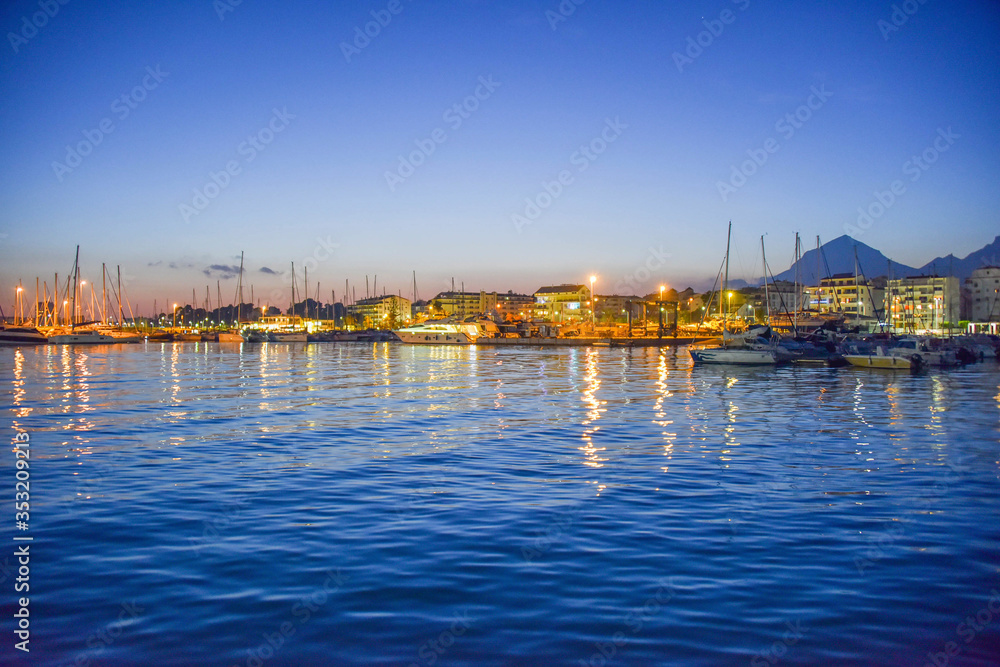 ALTEA, SPAIN - January 4, 2019: View of the city from the port. ALTEA, SPAIN - January 4, 2019: View of the city from the port.
