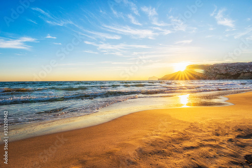 COSTA BLANCA  ALICANTE  CALPE  SPAIN - January 09  2019  Sunset  sea