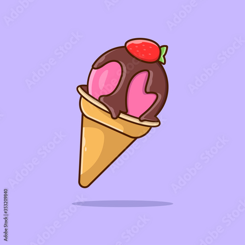 Isolated ice cream on the background. Beautiful vector flat illustration with stroke. Suitable for web page, banner, flyer, sticker, card. Appetizing, beautiful, realistic food.