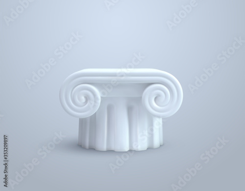 White column pillar. Vector 3d illustration. Ancient architectural element. Ancient marble podium or pedestal. Museum sculpture.