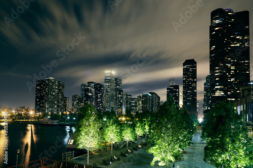 Chicago, Il / USA - 5 Jun 2015: View of Downtown from navy pier in middle of night