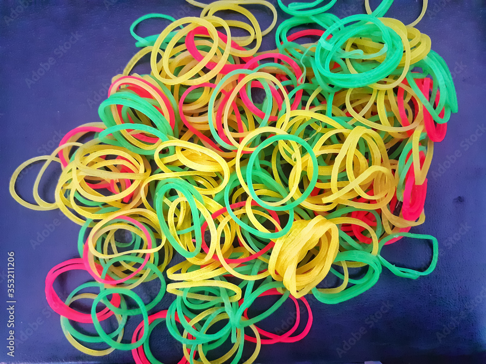 colorful rubber bands on the table 