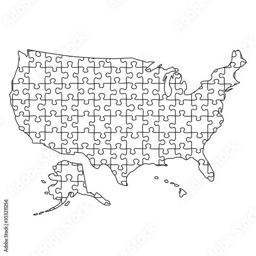 United States of America, USA map from black pattern composed puzzles. Vector illustration.
