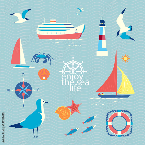 Nautical vintage vector icons collection