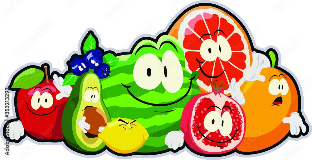 Naklejka premium Group of fresh fruits illustration