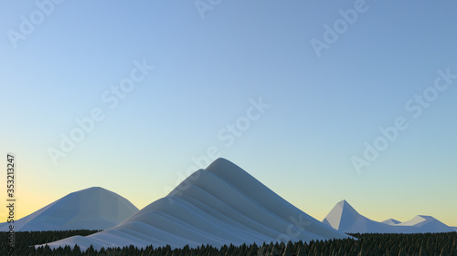 Low Poly Computer Generated rendered illustration of a Stylized Mountain Range