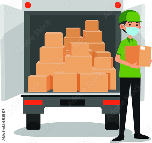 A delivery man delivering package illustration
