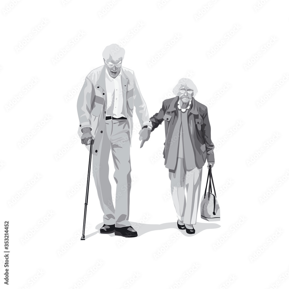 A couple of the seniors. Elderly at risk. Coronavirus COVID-19. Key visuals of pandemic 2019-nCoV