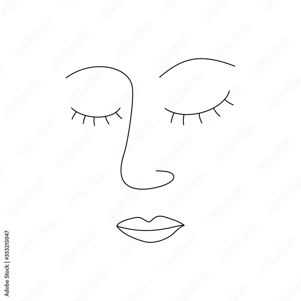 Abstract woman face line drawing. Portrait art vector illustration isolated on white. Abstract woman face line drawing. Portrait art vector illustration isolated on white.