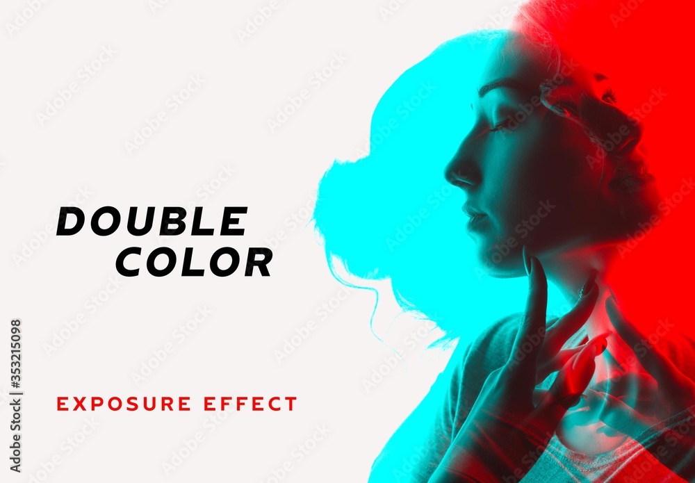 Modelo de Double Color Exposure Photo Effect Mockup do Stock | Adobe Stock