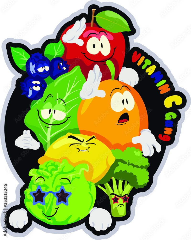 Naklejka premium Group of vitamin C ingredients illustration