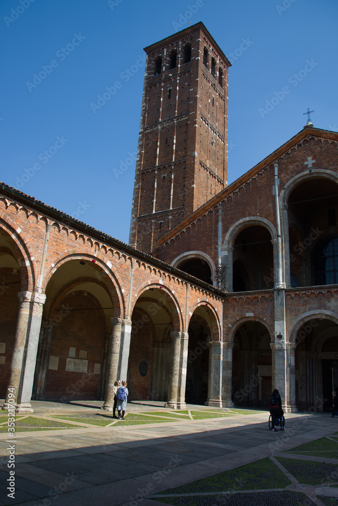 Milan Italy 17 April 2019: The Basilica of Sant'Ambrogio