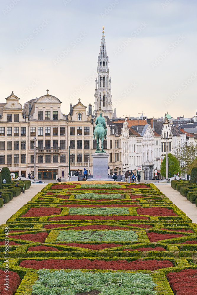 The garden of the Mont des Arts in Brussels, Belgium in spring
