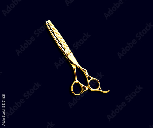 hairdressing scissors on a blue background. 3D image