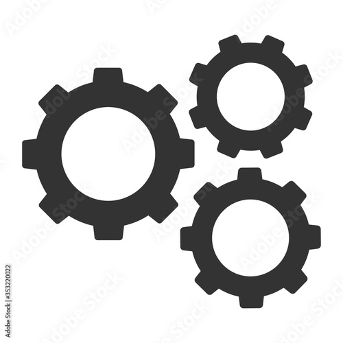 Gear icon. Online support or technical works on website. Three gray gears isolated on white background. Vector illustartion.