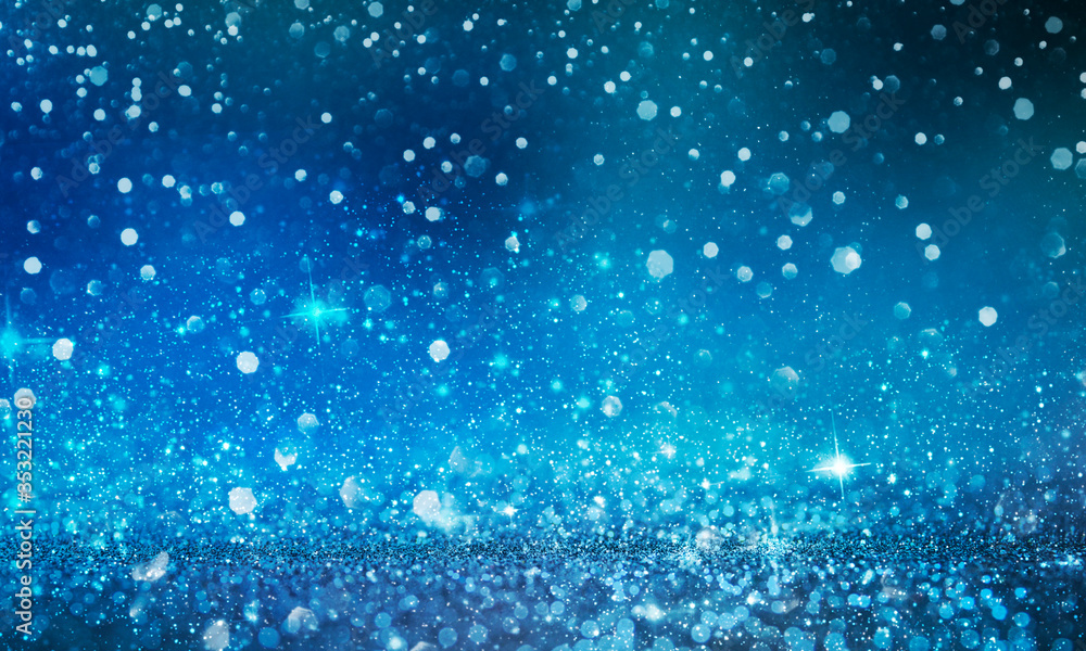 Obraz premium Christmas light background. Holiday glowing backdrop. Defocused Background With Blinking Stars. Blurred Bokeh.
