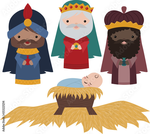 Vector Nativity Three Wise Men Illustration Clip Art