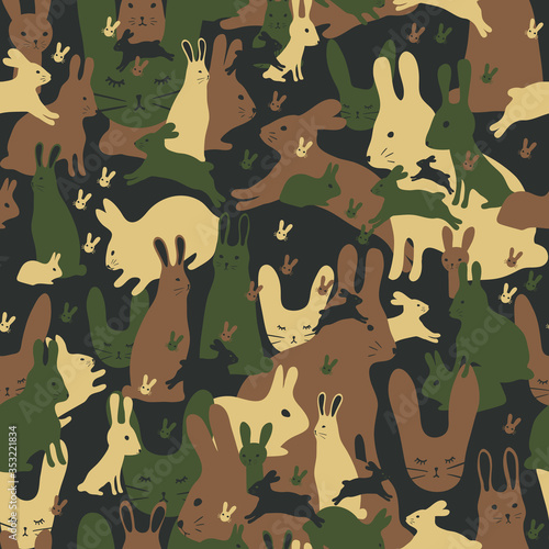 Seamless camouflage pattern made of cute bunnies