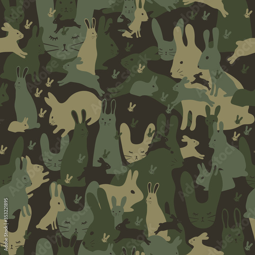 Seamless camouflage pattern made of cute bunnies