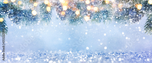 Christmas light background.  Holiday glowing backdrop. Defocused Background With Blinking Stars. Blurred Bokeh.
