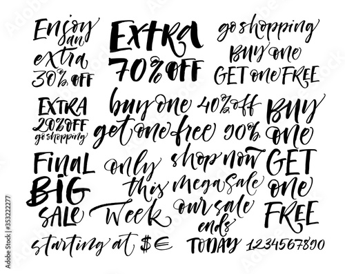 Set of sale's phrases. Modern vector brush calligraphy. Ink illustration with hand-drawn lettering. 