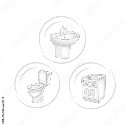 Icons clean plumbing surfaces and household items