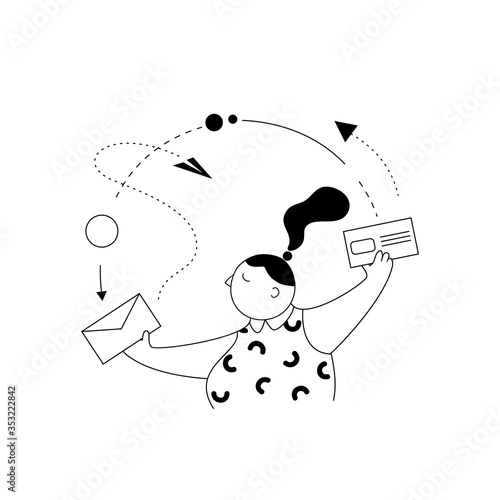 Vector illustration business woman sends a message.Working process,new email message, mail notification.Social network, chat,sms,spam.