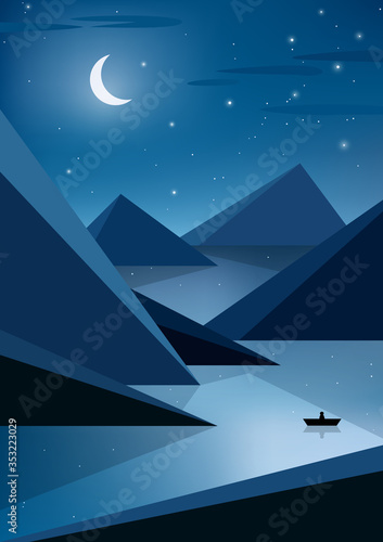 Vector landscape with water and mountains