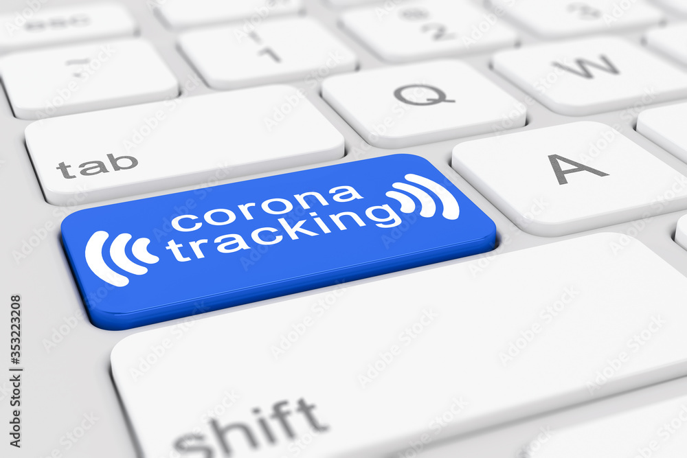 3d render of a keyboard with a blue key - corona tracking 3d render of a keyboard with a blue key - corona tracking